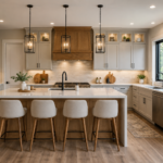 Modern kitchen cabinet ideas featuring shaker cabinets, natural wood finishes, quartz countertops, smart storage solutions, and contemporary kitchen design.