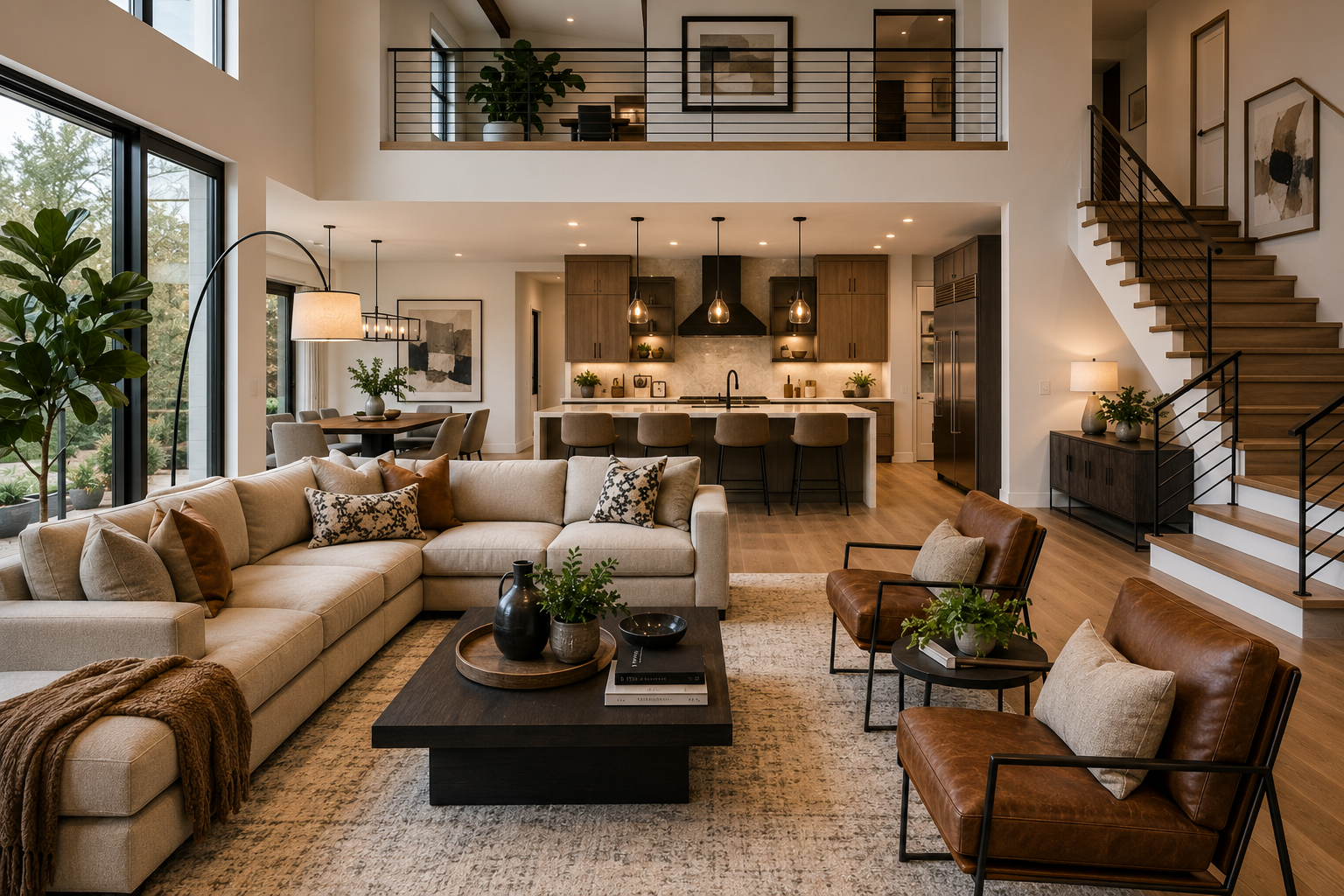 Modern home interior showcasing contemporary interior design ideas with elegant furniture, natural lighting, earth-tone colors, stylish decor, and open-concept living spaces designed for comfort and functionality.
