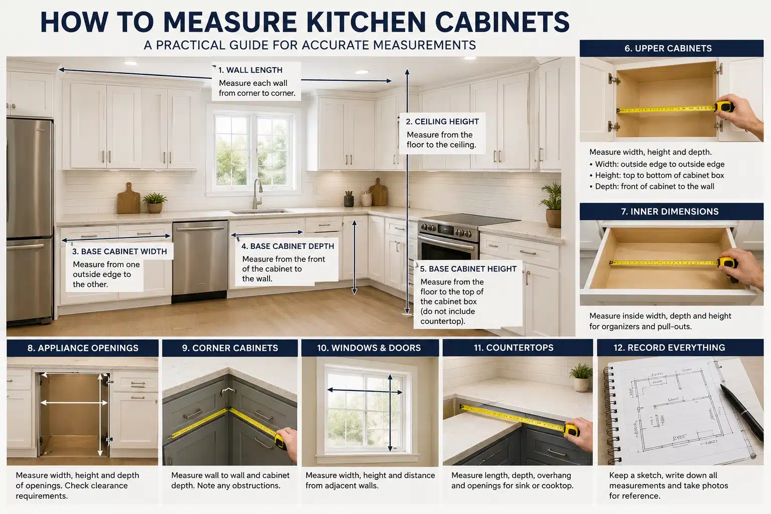 measuring kitchen cabinets for filler strips and depth alignment